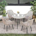 Set of 4 Outdoor Woven Rattan Dining Chairs