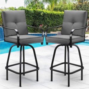 Set of 2 Grey Patio Swivel Bar Stools