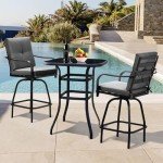 Set of 2 Grey Patio Swivel Bar Stools