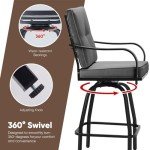 Set of 2 Grey Patio Swivel Bar Stools