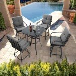 Set of 2 Grey Patio Swivel Bar Stools