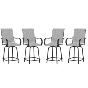 Set of 4 Patio Swivel Bar Stools - Grey