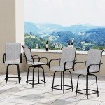 Set of 4 Patio Swivel Bar Stools - Grey