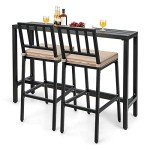 3-Piece Outdoor Patio Bar Set with Cushioned Stools