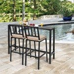 3-Piece Outdoor Patio Bar Set with Cushioned Stools