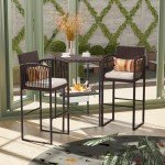 Sundale 3-Piece Wicker Patio Bar Set for 2