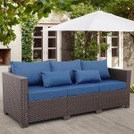 3-Seater Outdoor Couch with Navy Cushions