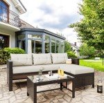 Beige 3-Piece Outdoor Wicker Sofa Set