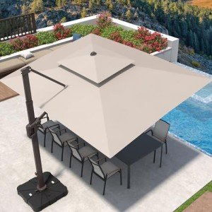 Beige 9'x12' Cantilever Patio Umbrella with Rotation