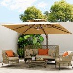 Beige 10x13 FT Cantilever Patio Umbrella with Lights