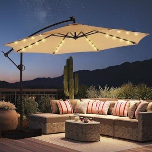 HOMSHADE 10ft LED Lighted Patio Umbrella - Beige