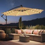HOMSHADE 10ft LED Lighted Patio Umbrella - Beige