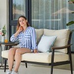 Wicker Backrest Patio Sofa with Cushions