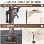 Beige 10x13 FT Cantilever Patio Umbrella with Lights