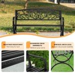 Black Outdoor Metal Loveseat Chairs for Patio