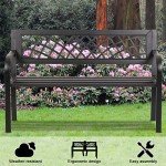 Sturdy Metal Patio Bench with Armrests - Black