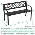 Sturdy Metal Patio Bench with Armrests - Black