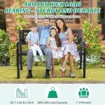 Sturdy Metal Patio Bench with Armrests - Black