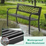 Sturdy Metal Patio Bench with Armrests - Black