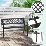 Sturdy Metal Patio Bench with Armrests - Black