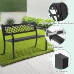 Sturdy Metal Patio Bench with Armrests - Black