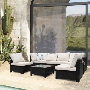 7-Piece Brown/Beige Wicker Outdoor Patio Set