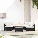 7-Piece Brown/Beige Wicker Outdoor Patio Set