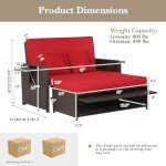Tangkula Adjustable Rattan Daybed with Ottoman Set