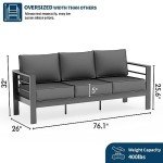 3-Seat Outdoor Aluminum Sofa with Thick Cushion