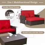 Tangkula Adjustable Rattan Daybed with Ottoman Set