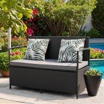 Flamaker Outdoor Wicker Loveseat with Storage and Cushions