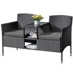 Flamaker Grey Outdoor Wicker Loveseat with Table
