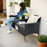 Flamaker Grey Outdoor Wicker Loveseat with Table