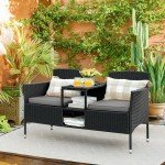 Flamaker Grey Outdoor Wicker Loveseat with Table