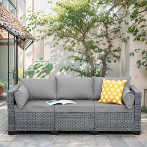 Lviden 3-Seat Wicker Patio Sofa with Cushions