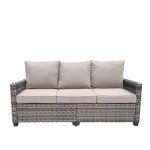 3-Seat All-Weather Rattan Patio Sofa with Cushions