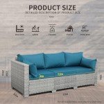 3-Seater Wicker Outdoor Couch with Blue Cushion