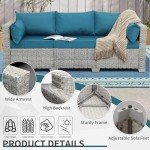 3-Seater Wicker Outdoor Couch with Blue Cushion