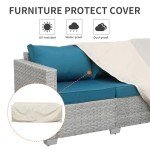 3-Seater Wicker Outdoor Couch with Blue Cushion