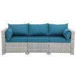 3-Seater Wicker Outdoor Couch with Blue Cushion