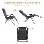 Black Adjustable Zero Gravity Lounge Chair with Pillow
