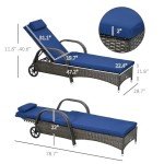 Adjustable Wicker Chaise Lounge with Cushion and Wheels
