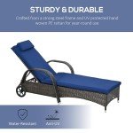 Adjustable Wicker Chaise Lounge with Cushion and Wheels