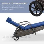Adjustable Wicker Chaise Lounge with Cushion and Wheels