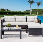 Beige 3-Piece Outdoor Wicker Sofa Set