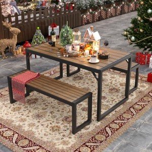 Outdoor Picnic Table and Bench Set for Six
