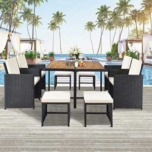 9-Piece Black Wicker Patio Dining Set
