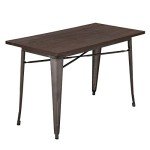 Bronze Metal Outdoor Dining Table with Wood Top