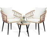Beige 3-Piece Wicker Patio Bistro Set