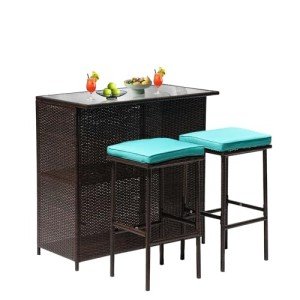 3-Piece Outdoor Wicker Bar Set with Stools